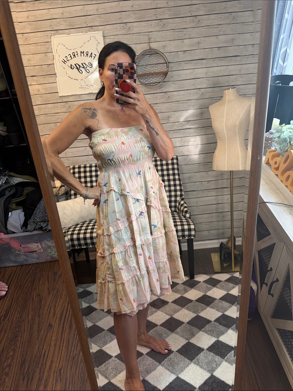 Strapless Pink Floral Tiered Sundress (please read per size)